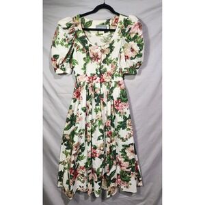Carol Anderson Floral Midi Dress Puff Sleeve Button Front Cottagecore Size 5/6